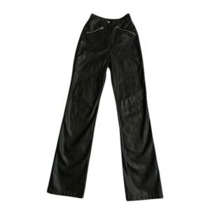 Oh Polly Black Faux Leather High Waisted Straight Leg Zipper Pants US 0 UK 4